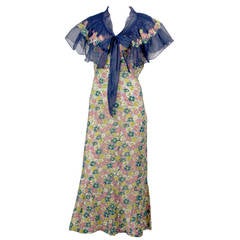 Rare 1930s Vintage Chanel Adaptation Dress Floral Velvet Applique Silk Organza 9