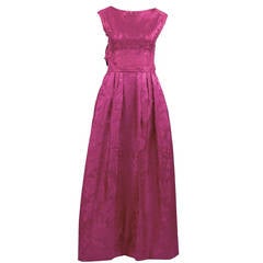 1950s Paris Vintage Dress Pink Satin Jacquard Formal Evening Gown