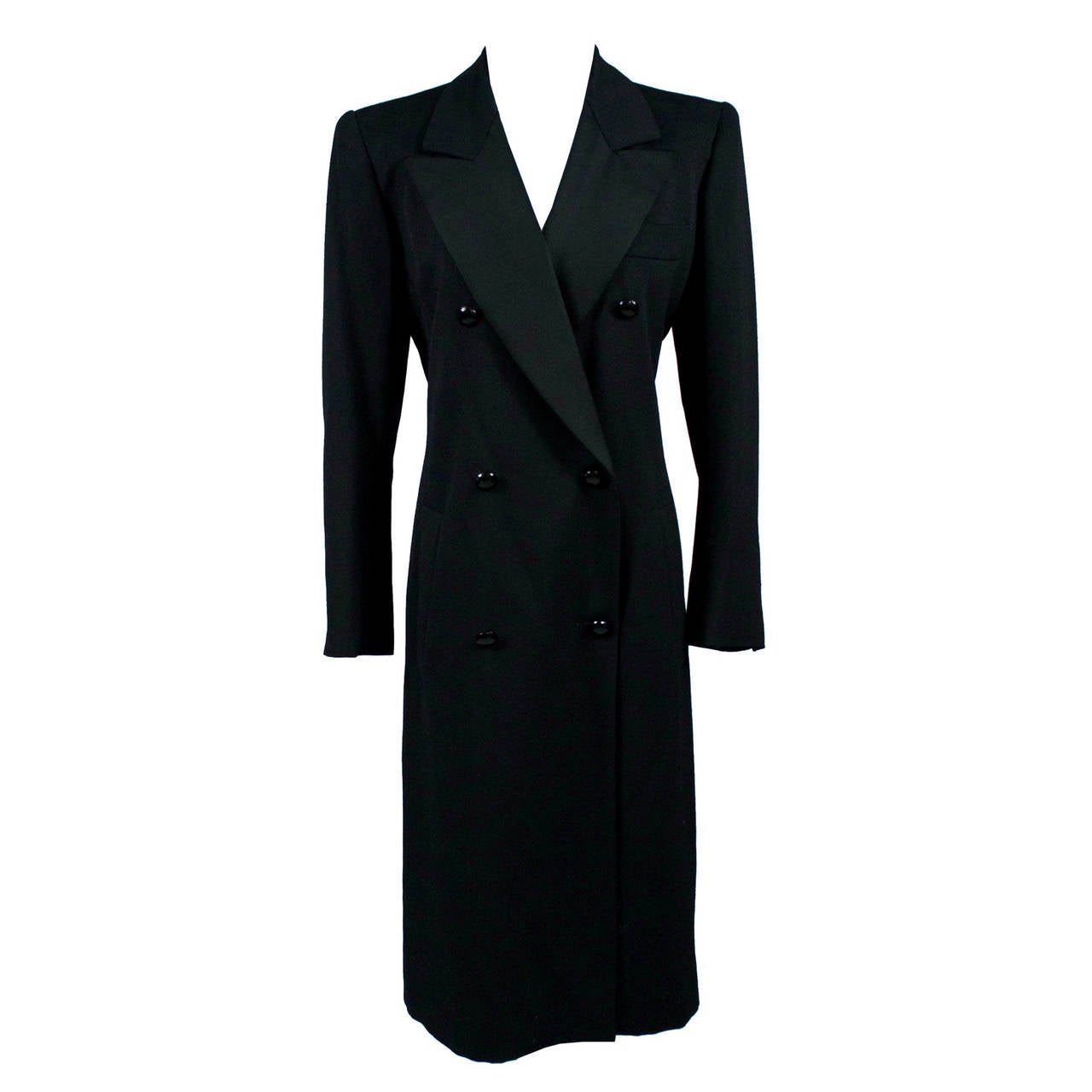 YSL 1970s Yves Saint Laurent Rive Gauche Black Vintage Coat Smoking Tuxedo Style