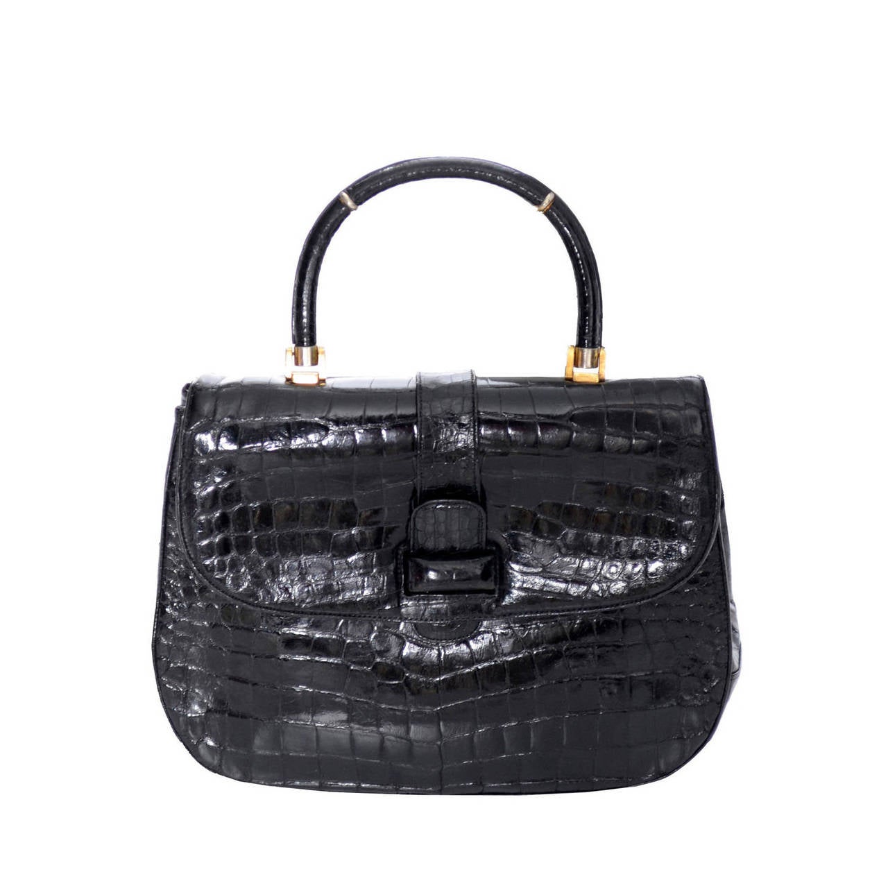 Lucille de Paris Rare Vintage Alligator Handbag Satchel 1950s Black