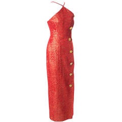 Norman Hartnell London Vintage Red Gold Dress Formal Evening Gown