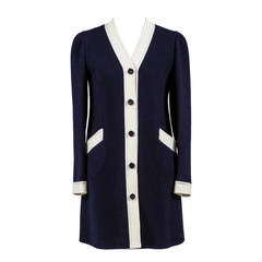 Rare 1960s Vintage Valentino Dress in Structured Navy Blue & White Wool