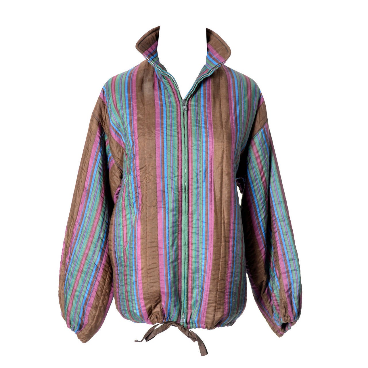 Yves Saint Laurent Rive Gauche Jacket Silk Striped Zip Front Vintage YSL France