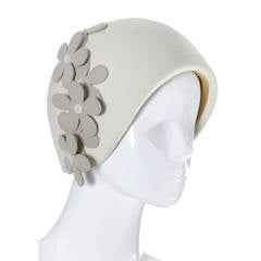 Adolfo II Vintage Felt Wool Cloche Hat Dangle Flowers 1960s