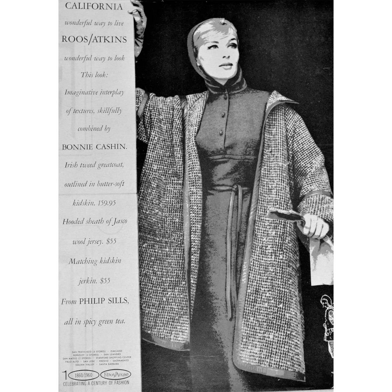 Ce sensationnel manteau vintage en tweed Sills Bonnie Cashin des années 1960 est bordé de cuir vert olive et est accompagné d'une jupe assortie.  Le manteau a une capuche, des poches et les fermetures à bascule caractéristiques de Bonnie Cashin. La