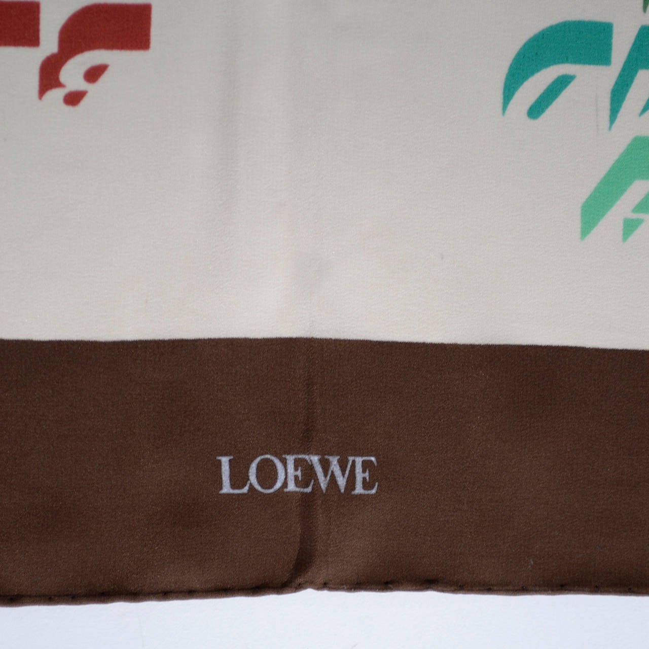 Women's 2 Loewe Vintage Silk Exotic Places World Traveler Scarves Brown Navy 