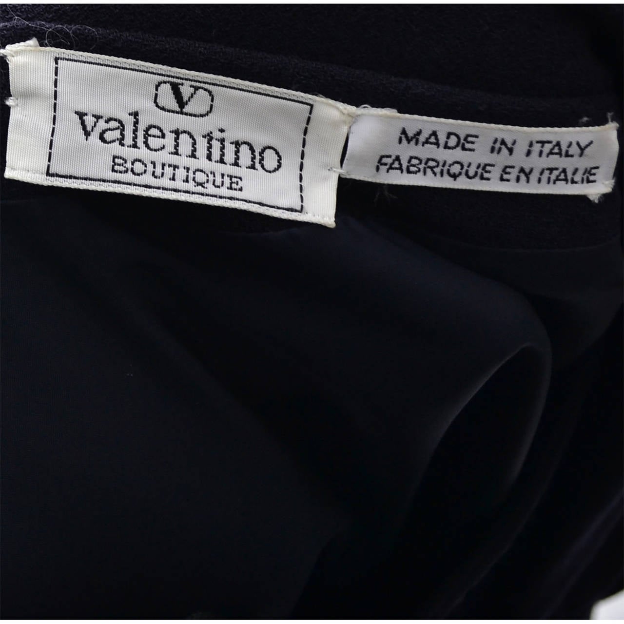 Valentino Boutique Vintage Dress Navy Blue Wool Crepe Bows Logo Buttons ...