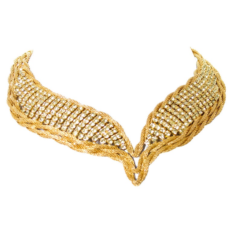1950s Signed Hattie Carnegie Rhinestone twisted Choker Vintage Necklace at 1stDibs