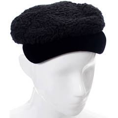 Hattie Carnegie Vintage Hat From I Magnin Curly Lambswool & Velvet Newsboy Cap
