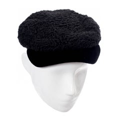 Hattie Carnegie Vintage Hat From I Magnin Curly Lambswool & Velvet Newsboy Cap