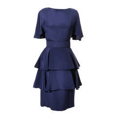 Scaasi Neiman Marcus Vintage Dress Royal Blue Silk 1980s