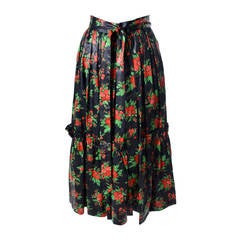 YSL Yves Saint Laurent Rive Gauche Vintage Skirt 1970s Roses Russian Peasant