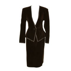 Yves Saint Laurent Rive Gauche Vintage Velvet Skirt Suit Chocolate Brown