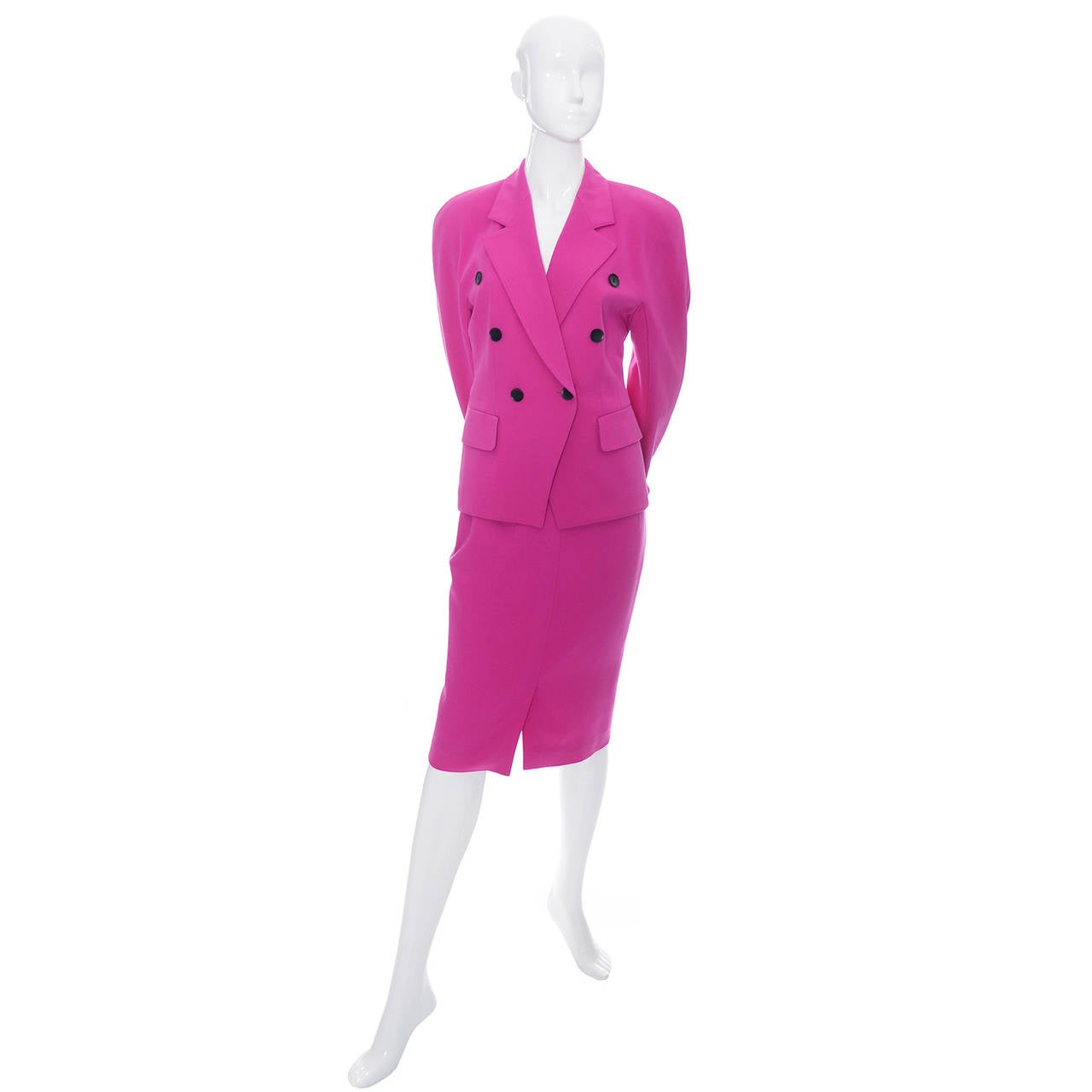 Escada Margaretha Ley Vintage Suit Pink Wool Skirt Blazer Bergdorf Goodman In Excellent Condition In Portland, OR