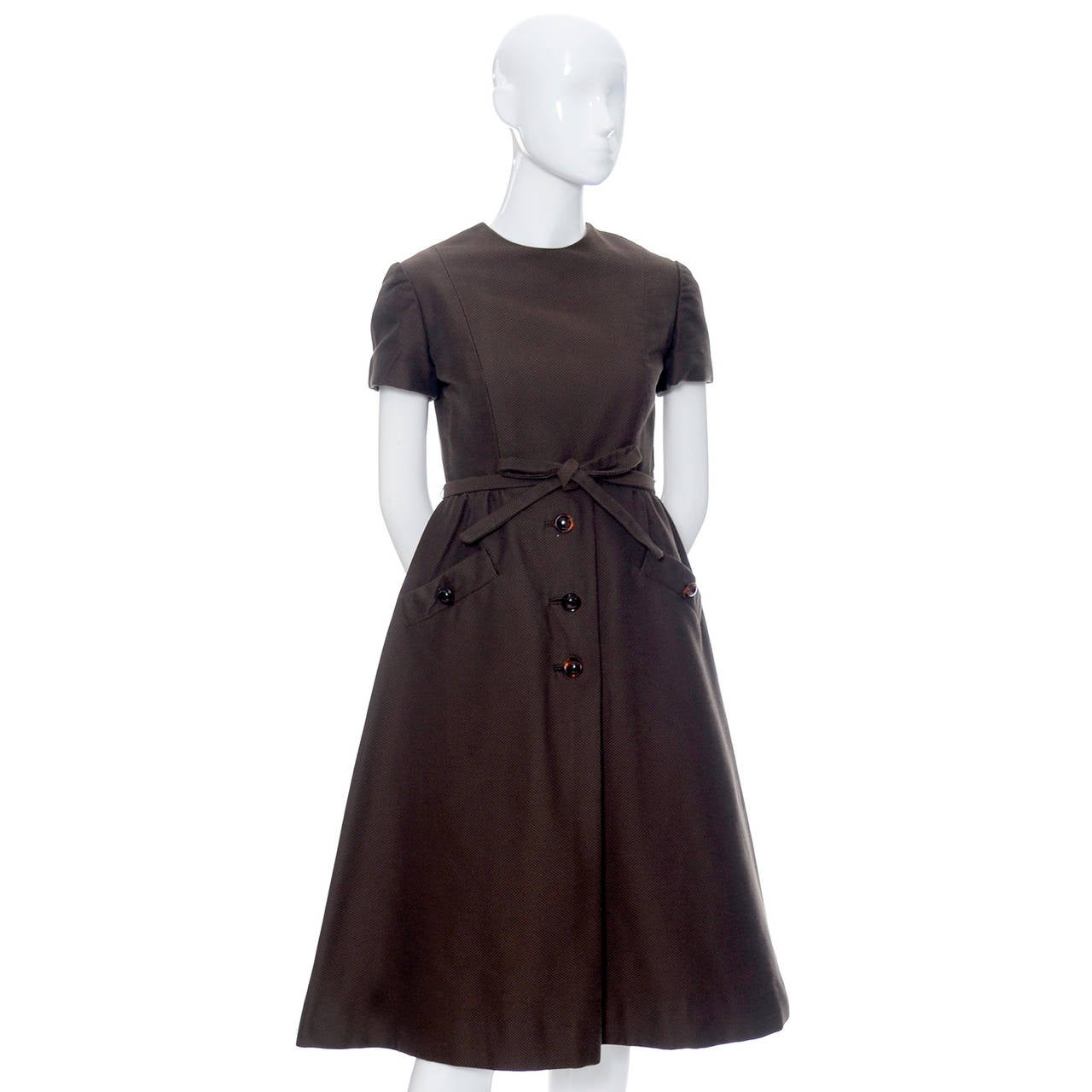 Chocolate Brown Geoffrey Beene 1960s Mod Vintage Dress Pockets Belt at ...