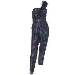 1970s Mignon Vintage Glam Rainbow Metallic Evening Party Outfit Pants Top