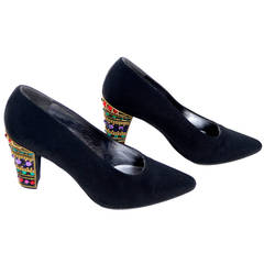 Vintage Heels Retro Blue Shoes Size 9 M Made in Italy 1980s Fashion Schoenen Meisjesschoenen Hakken 