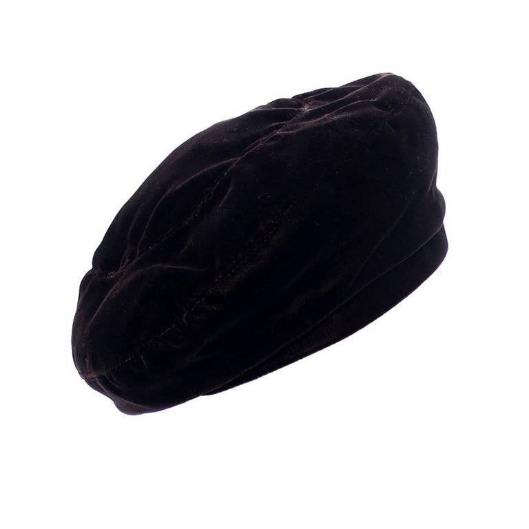 YVES SAINT LAURENT c.1960's YSL Mod Black Velvet Saucer Tam Hat at 1stDibs