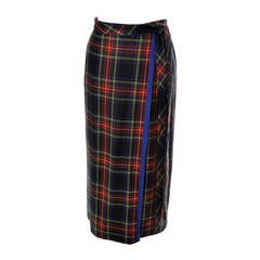 YSL Vintage Skirt Yves Saint Laurent Tartan Plaid Wool Rive Gauche Faux Wrap