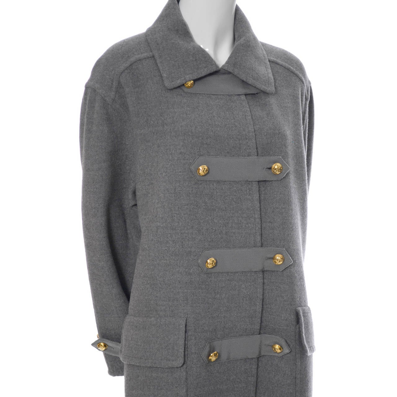 Women's Salvatore Ferragamo Italy Vintage Coat Gray Wool Pea Coat