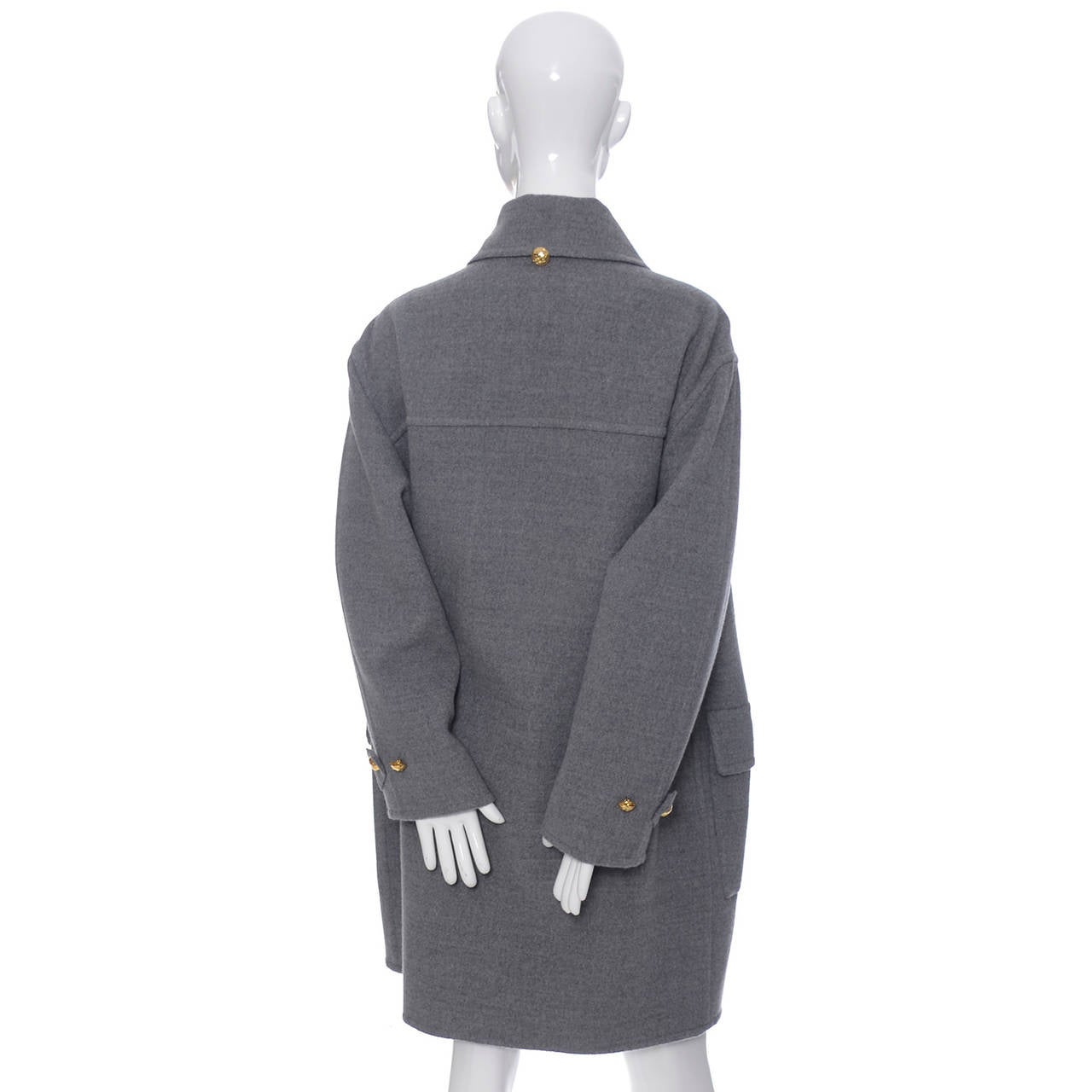 Salvatore Ferragamo Italy Vintage Coat Gray Wool Pea Coat In Excellent Condition In Portland, OR