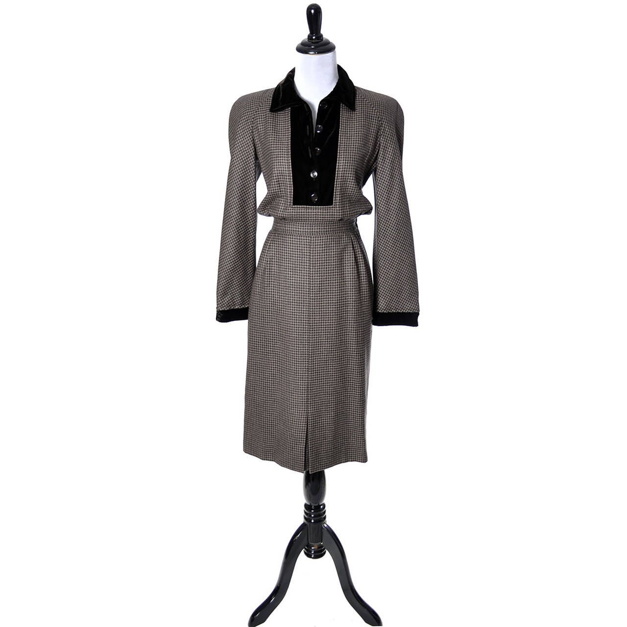 This early 1980's vintage brown and cream check wool Valentino Boutique dress is from an estate that had of some of the finest designer vintage clothing I've had the honor of handling!  This dress has shoulder pads and gorgeous chocolate brown