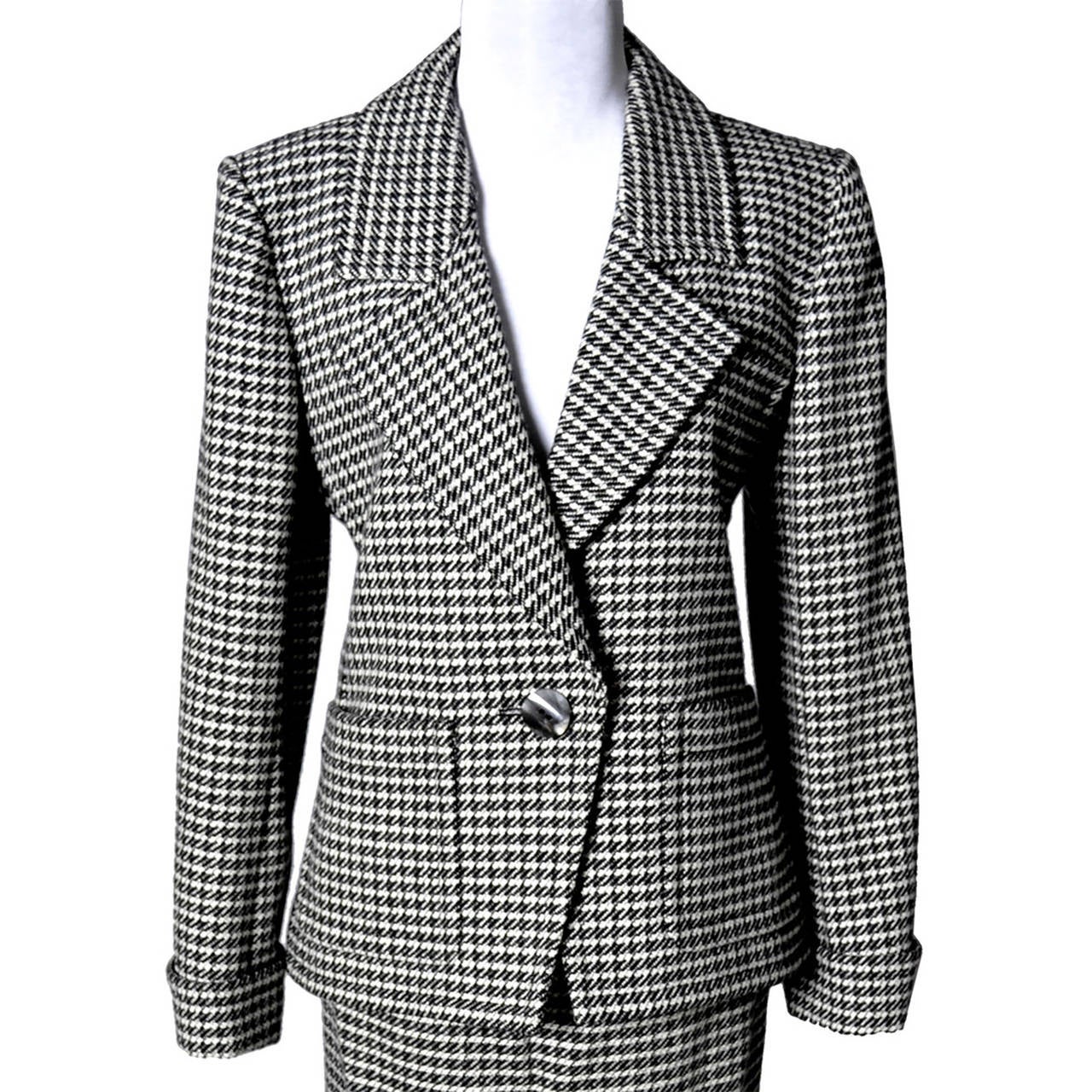 Women's YSL Vintage Suit Houndstooth Wool Skirt Blazer Yves Saint Laurent Rive Gauche