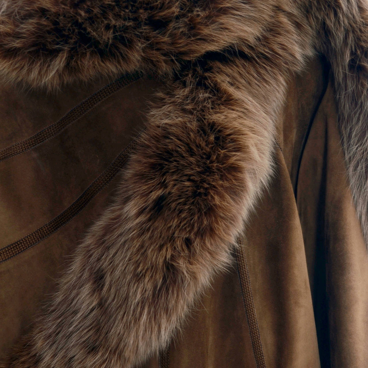 Women's Rare Beltrami 2 Piece Vintage Suede Skirt Coat Cape Suit Fox Fur