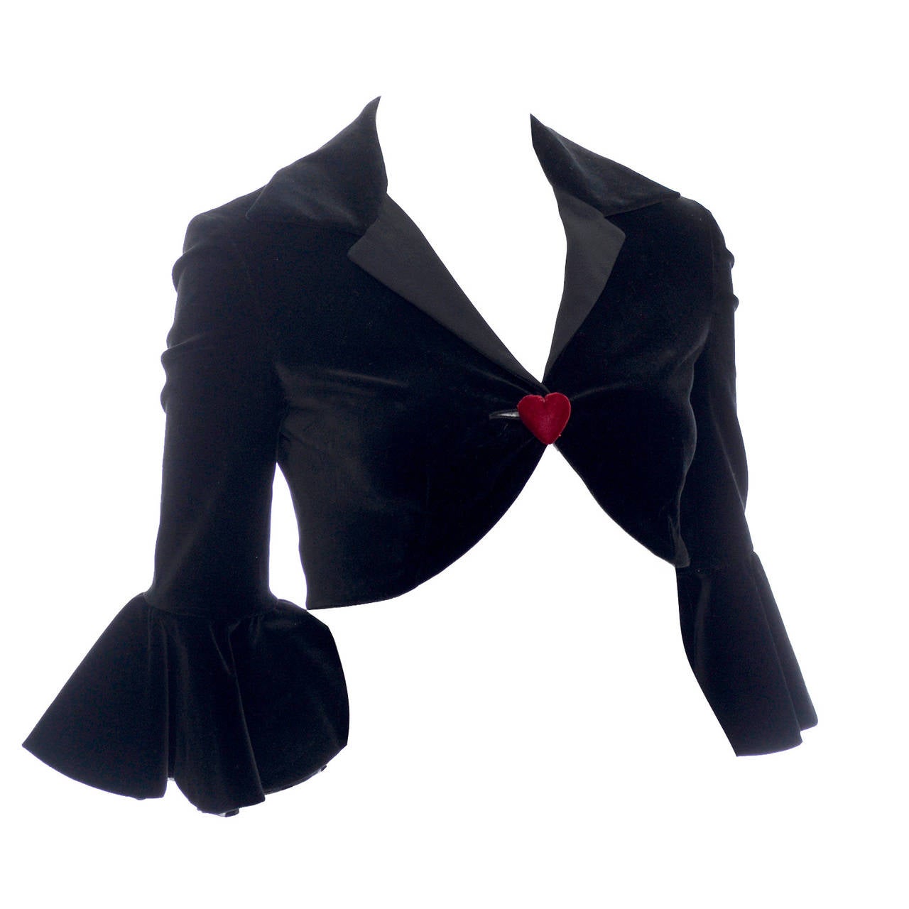 Moschino Cheap and Chic Vintage Black Velvet Bolero Jacket Red Heart