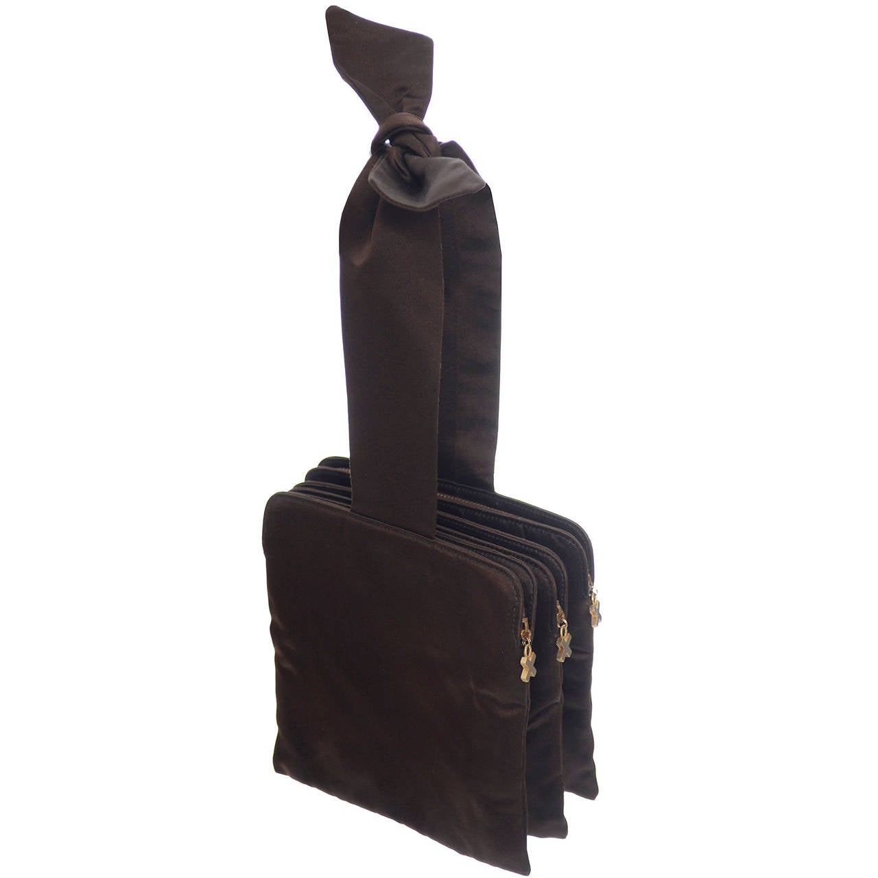 Donna Karan New York Vintage Brown Satin Evening Bag Handbag Bow