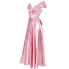 Emma Domb Formal Vintage Dress 1940s Slipper Satin Pink Evening Gown Bridal