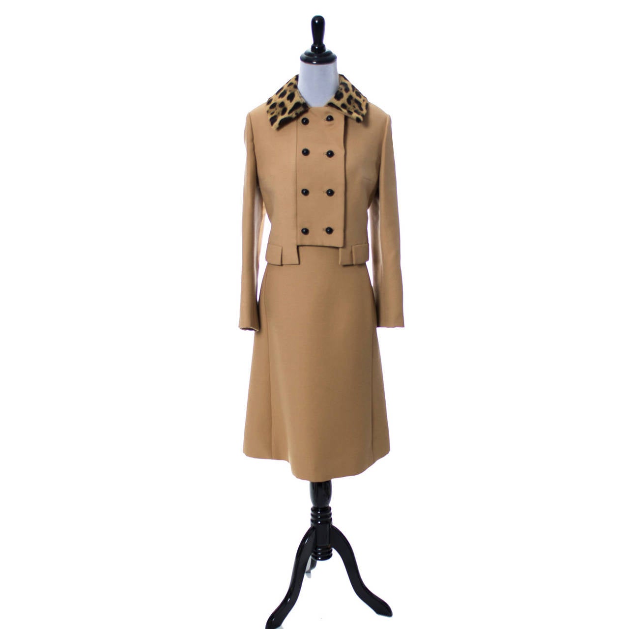 Brown Vintage Dress Jacket Suit Gary Keehn Fur Trim Birnbaums 1960s