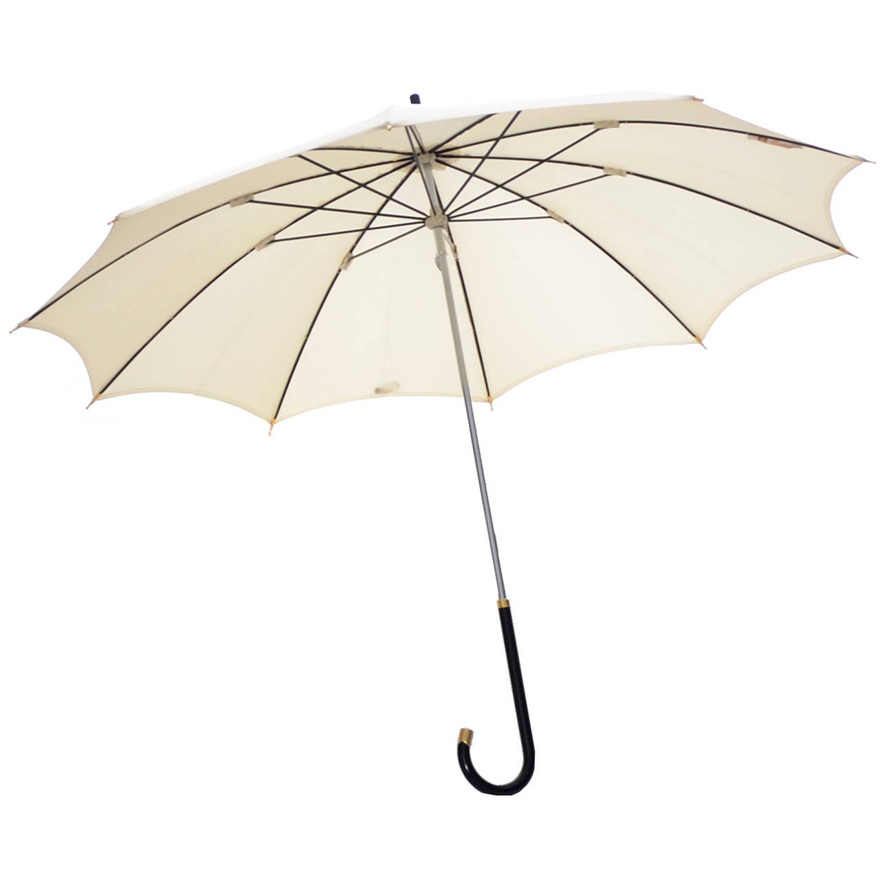 This is one of several vintage Gucci umbrellas I acquired from an estate I purchased that had an outstanding collection of designer clothing and accessories. This umbrella is ivory and measures 33 inches wide and 27 inches long from the top of the