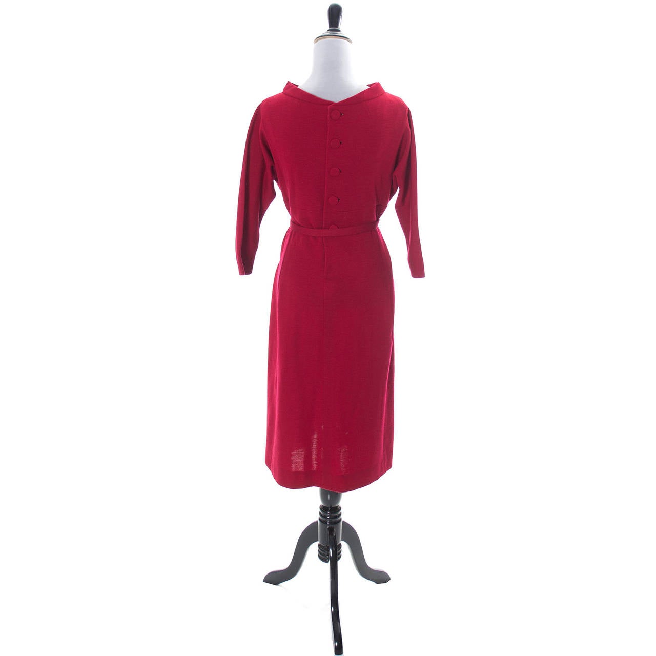 Norman Norell vintage Red Wool Day Dress Bow Belt 4
