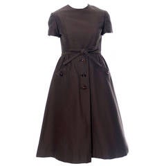 Chocolate Brown Geoffrey Beene 1960s Mod Vintage Dress Pockets Belt 10