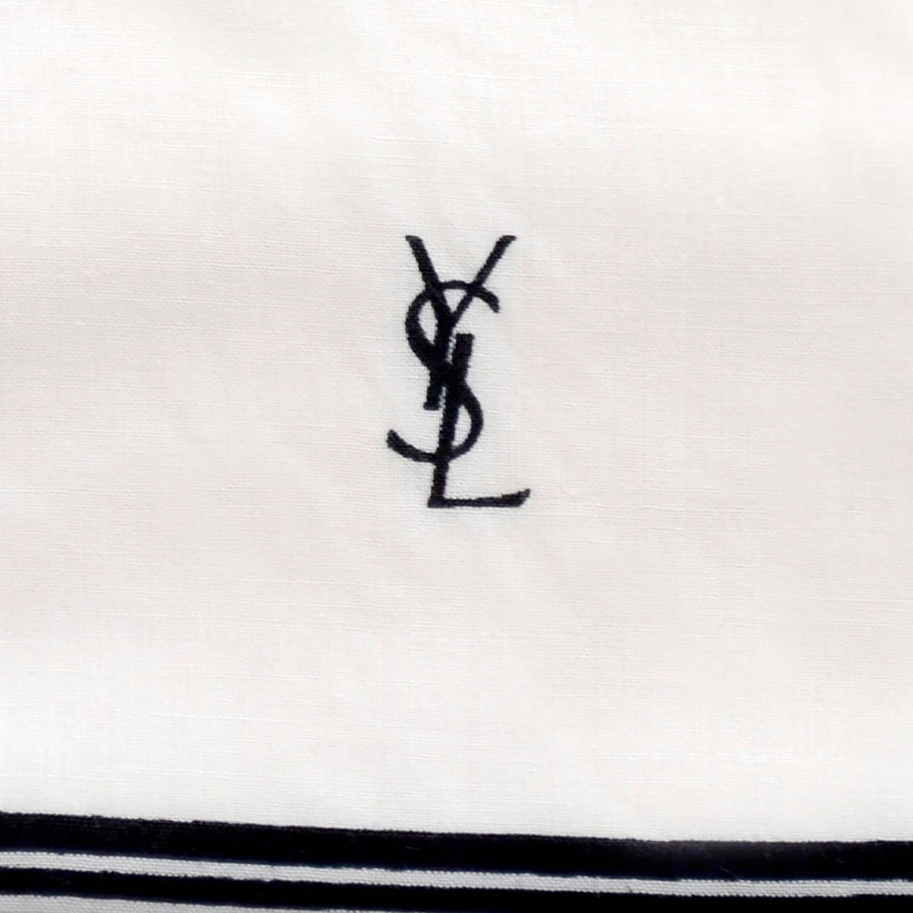 Women's YSL Vintage Scarf Yves Saint Laurent Logo Paris Ivory Black 64