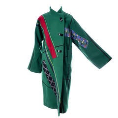 Koos Van Den Akker Vintage Coat Artisan Patchwork Collage Green Wool