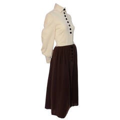 Norman Norell Att Vintage Dress Two Toned Brown Cream Wool