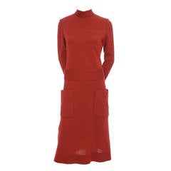 Rare Norman Norell Att 1960s Vintage Dress Rust Wool Belt Verified 1
