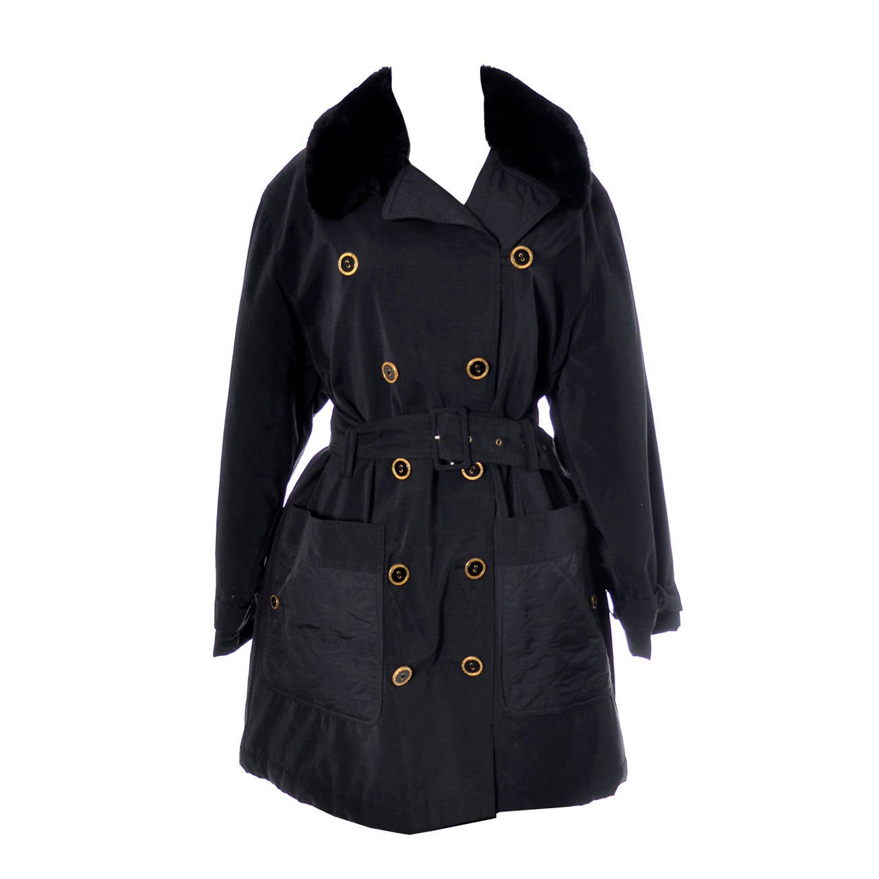 Sonia Rykiel Paris Vintage Jacket Trench Coat Faux Fur Trim Raincoat