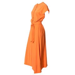 1960s Teal Traina New York Vintage Dress Long Maxi Orange Original Belt 1