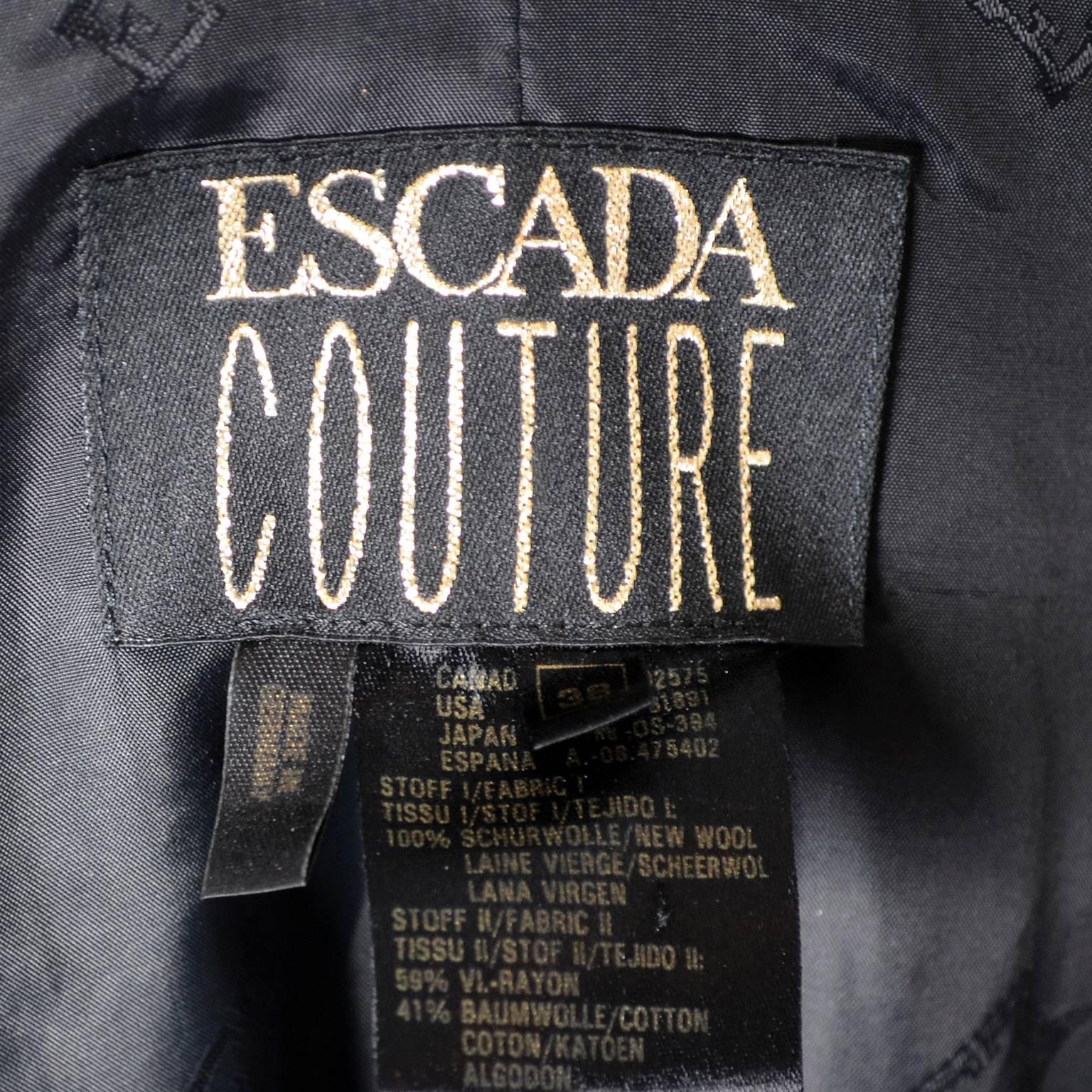 Escada Couture Vintage Skirt Suit Wool Crepe Velvet Silk 38 Germany 3