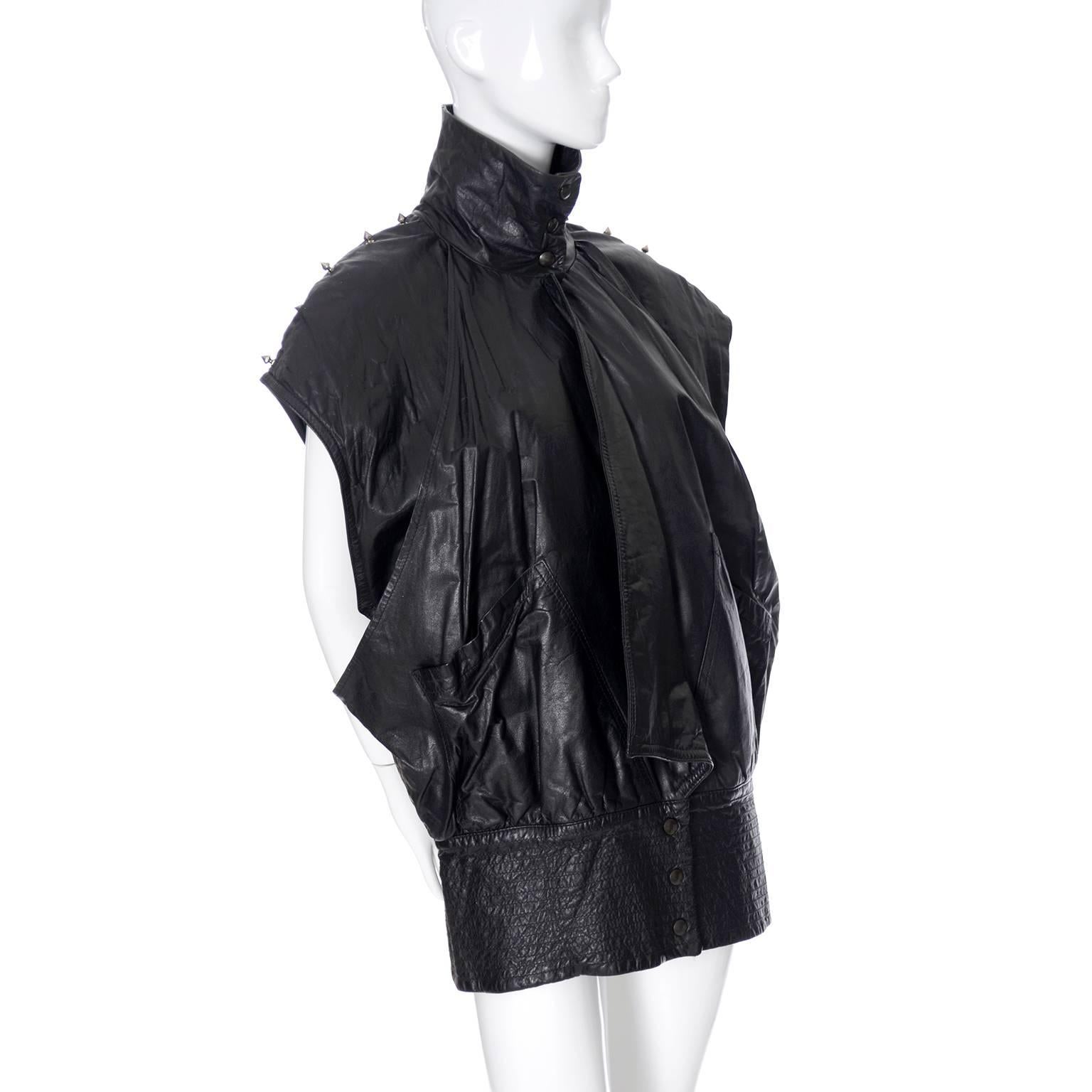 Gamma Los Angeles 1980s Sleeveless Vintage Studded Leather Coat Oversized 1