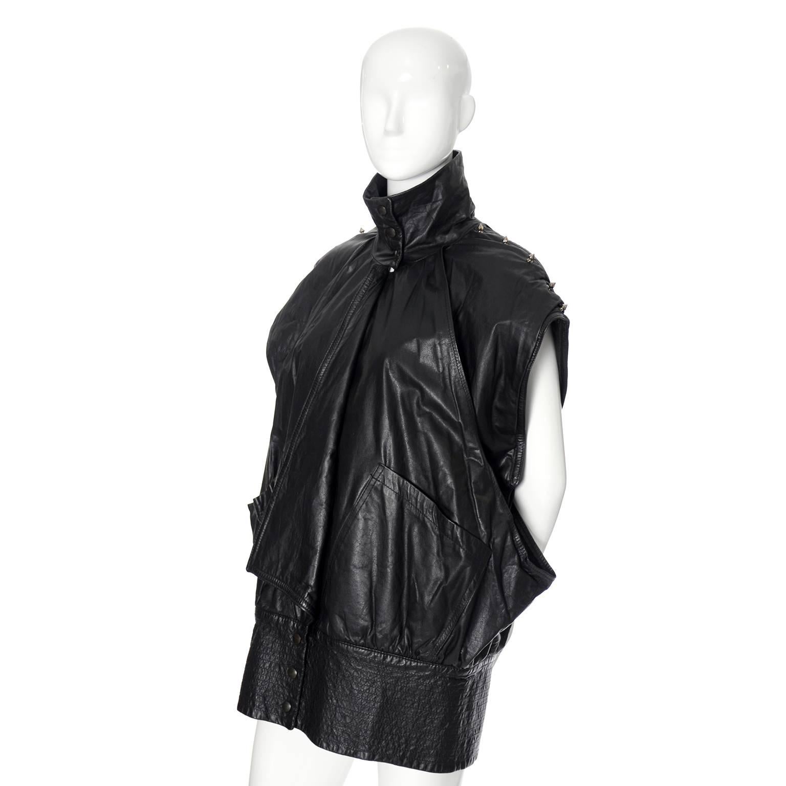 Women's Gamma Los Angeles 1980s Sleeveless Vintage Studded Leather Coat Oversized