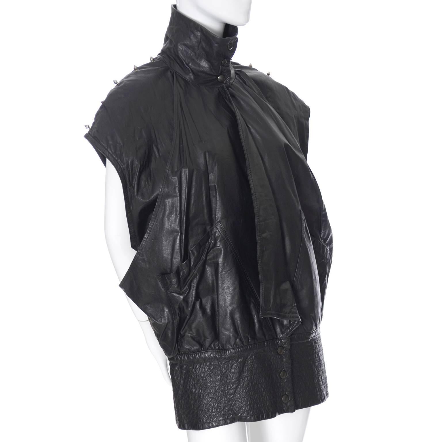 Gamma Los Angeles 1980s Sleeveless Vintage Studded Leather Coat Oversized 2