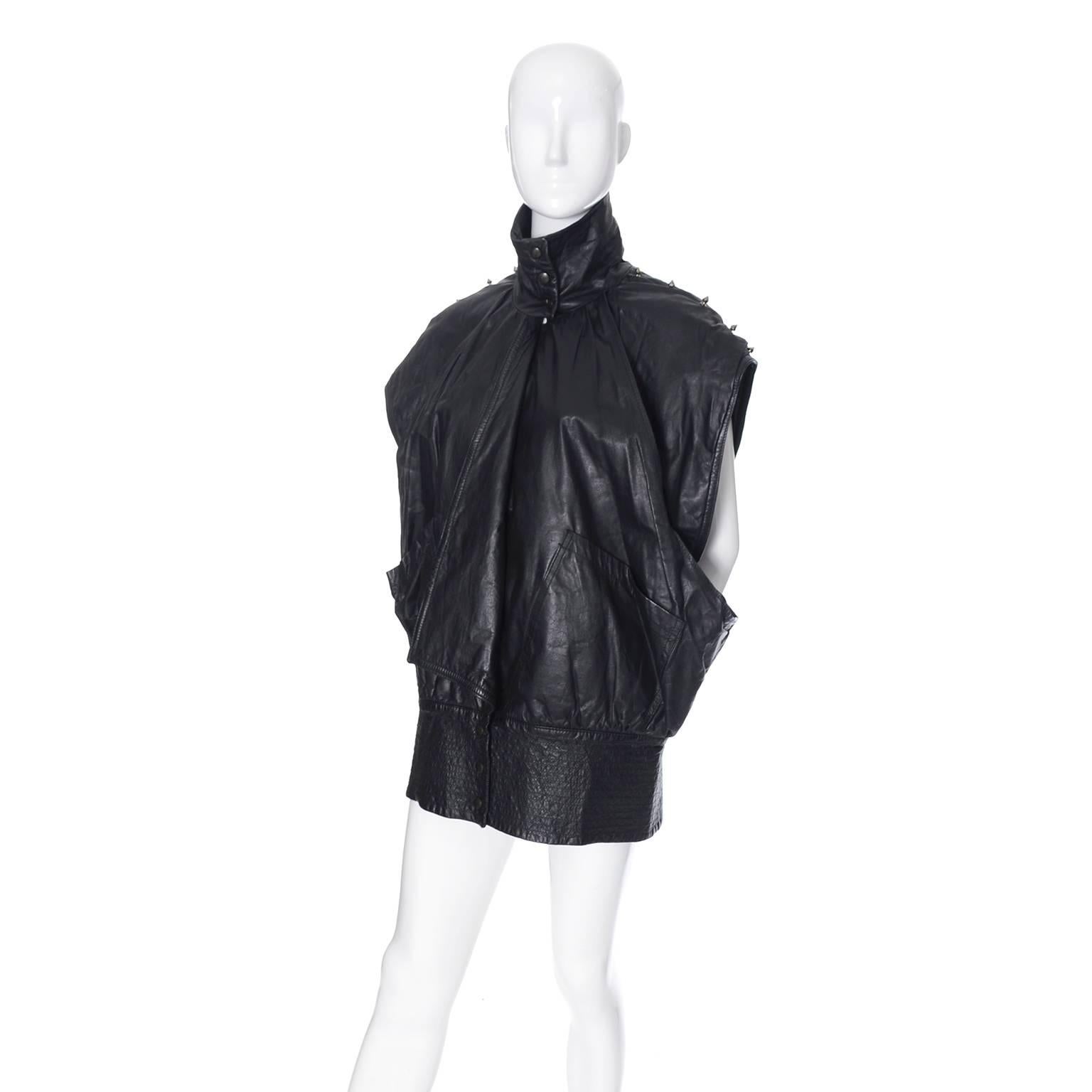 Black Gamma Los Angeles 1980s Sleeveless Vintage Studded Leather Coat Oversized