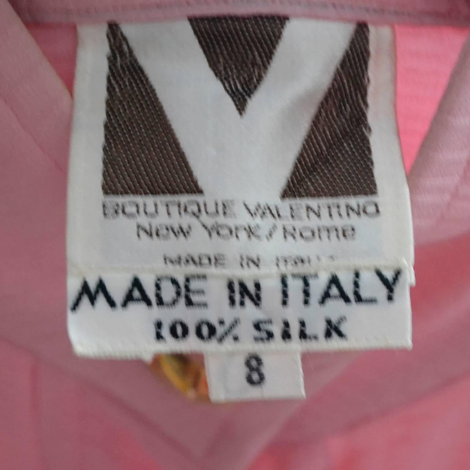 Rare 70s Valentino Pink Silk Bow Blouse V Logo Buttons Older Label Early 1970s 3