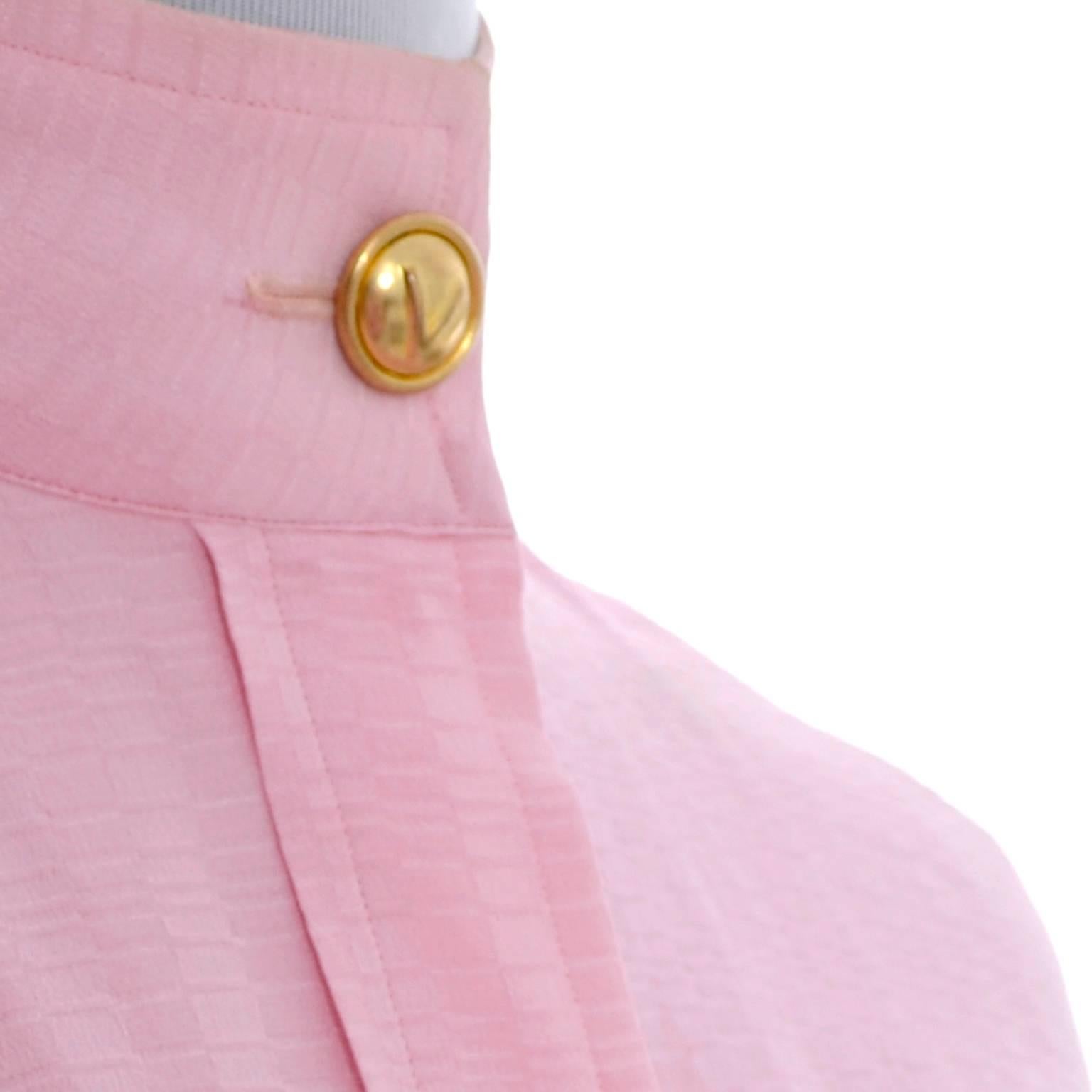 Rare 70s Valentino Pink Silk Bow Blouse V Logo Buttons Older Label Early 1970s 2