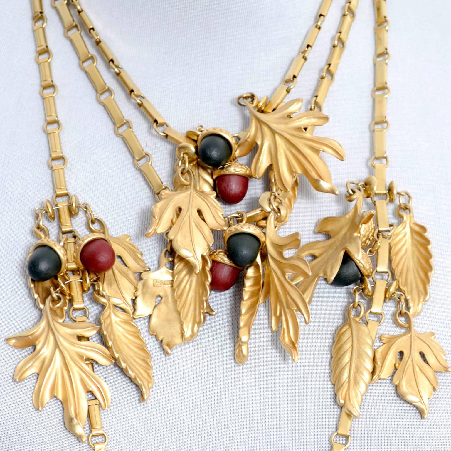 Women's DKNY New York Long Vintage Acorn Leaf Leaves Necklace