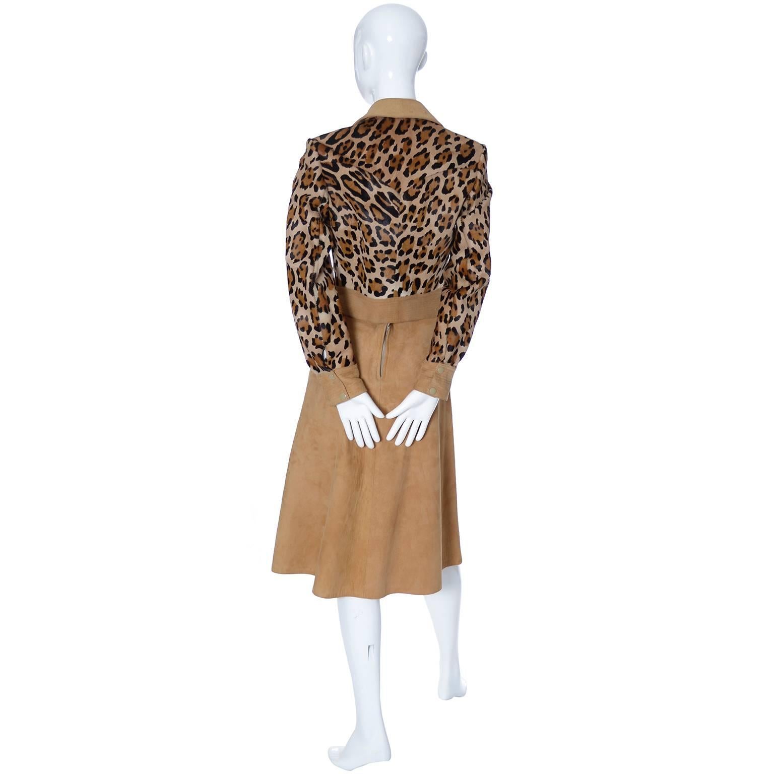 Henri Fensteur Suede Leopard Print Fur Vintage Skirt & Cropped Jacket Suit In Good Condition In Portland, OR